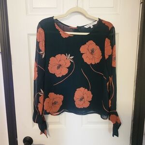 cupcakes & cashmere Black and Orange Floral Blouse